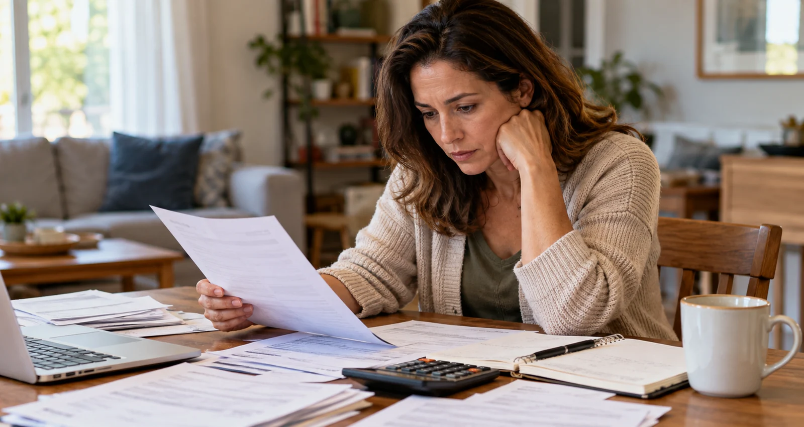 Person sorting bills and a budget while planning a financial reset after divorce