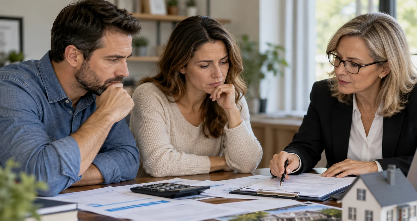 Couple reviewing finances and property rights during divorce