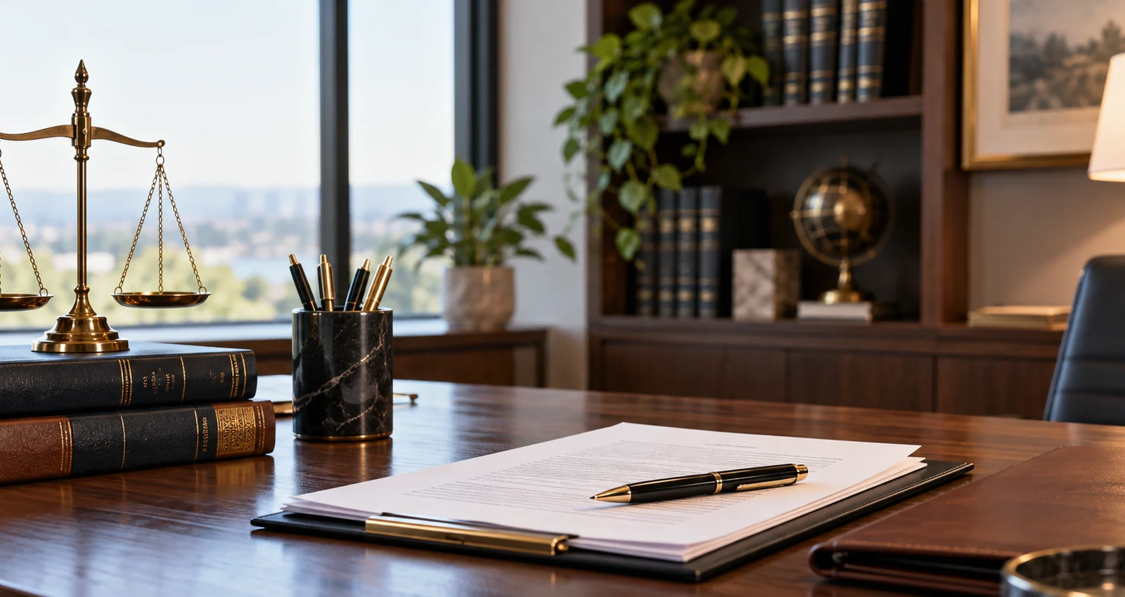 Professional law office desk illustrating contact and inquiry information